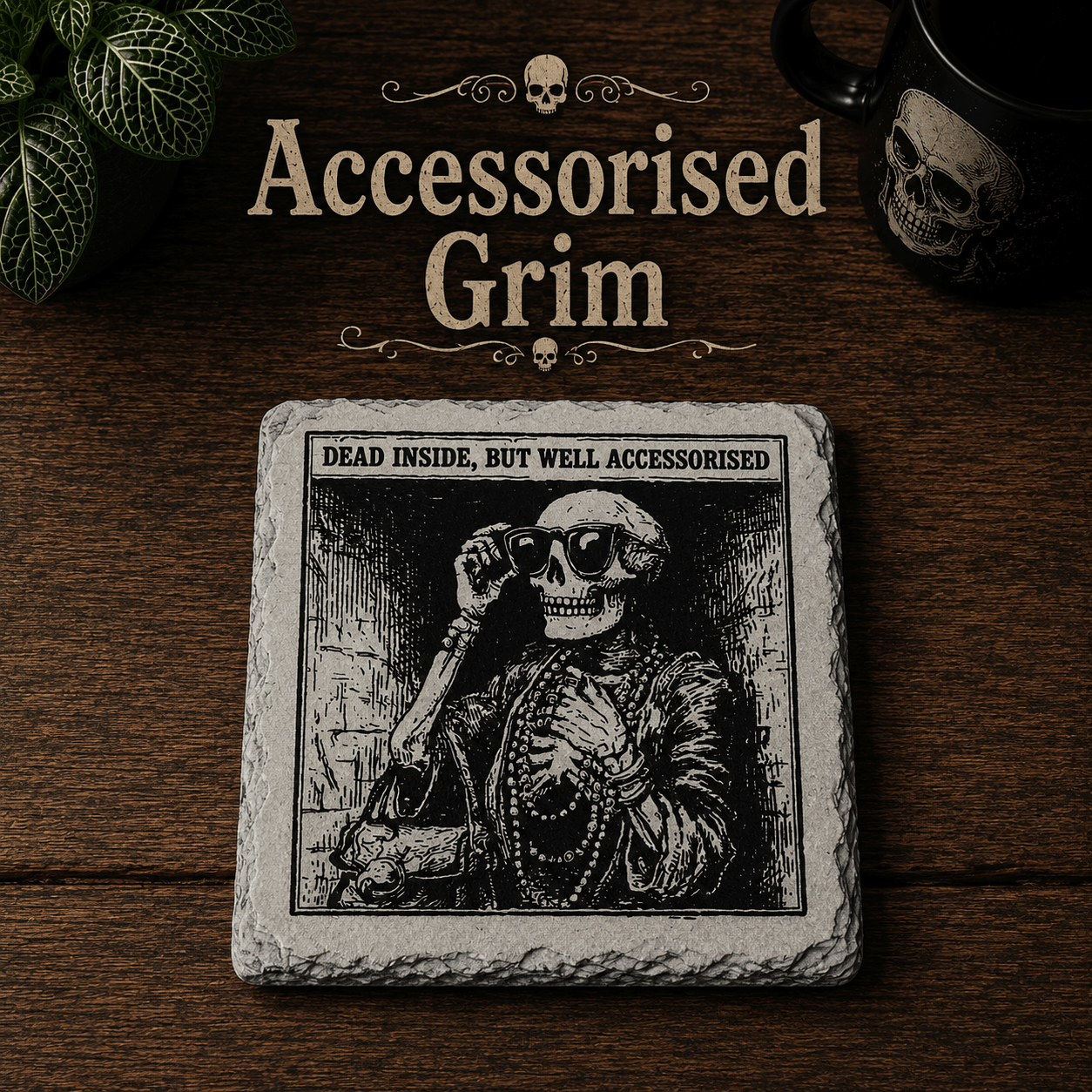 Grim Laughs Slate Coasters