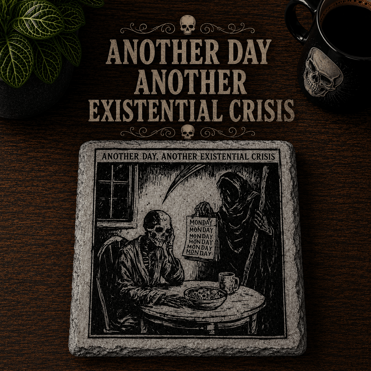 Grim Laughs Slate Coasters