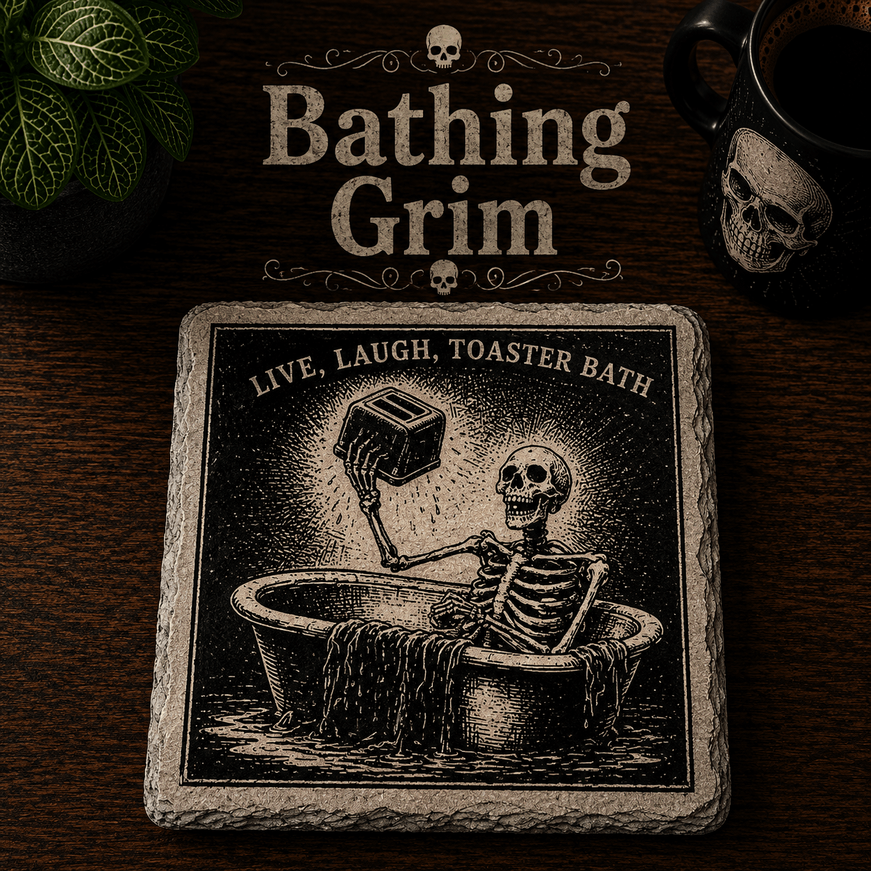 Grim Laughs Slate Coasters