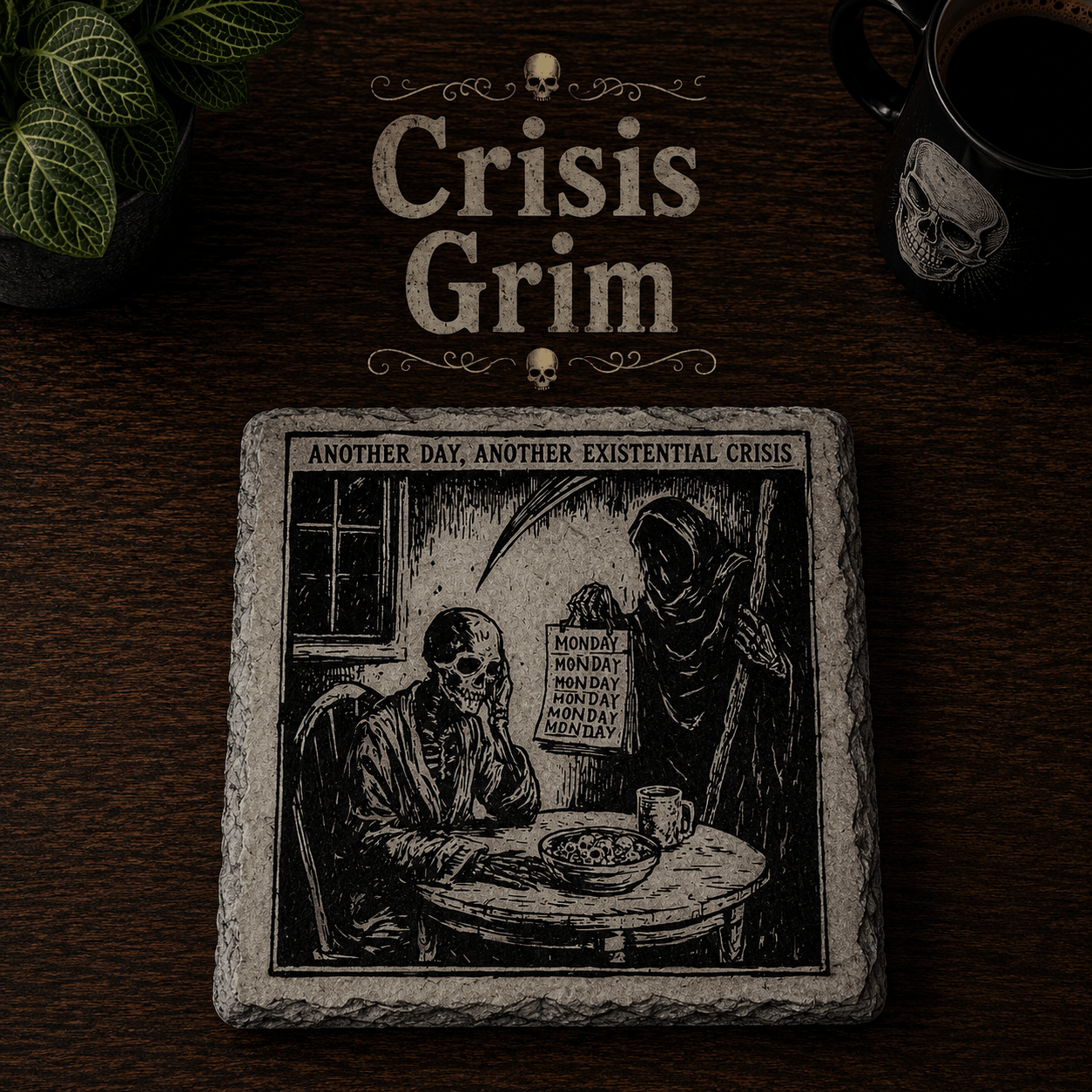 Grim Laughs Slate Coasters