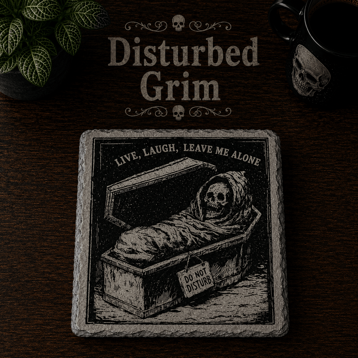Grim Laughs Slate Coasters