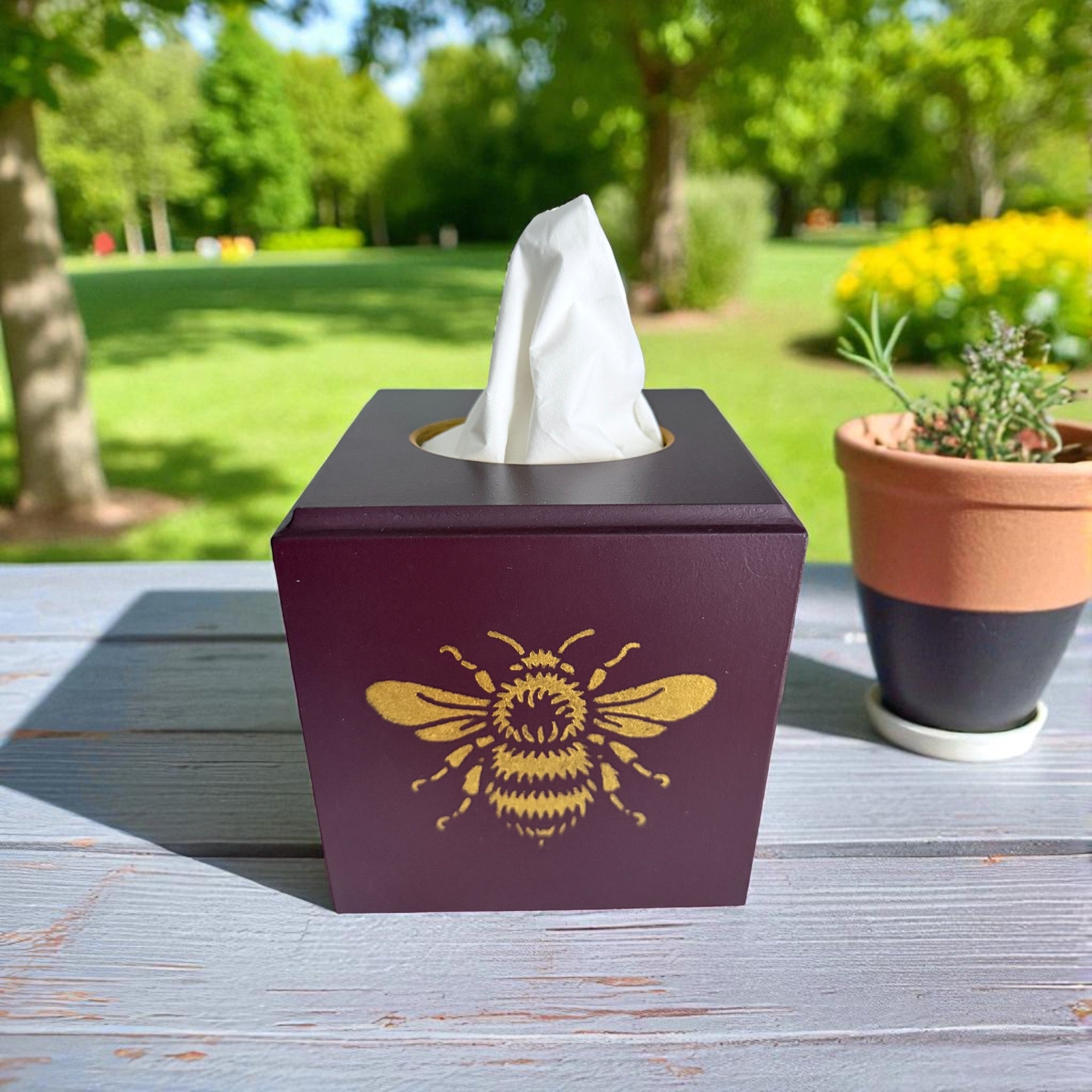 Bee Tissue Box Cover - Burgundy