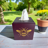 Bee Tissue Box Cover - Burgundy