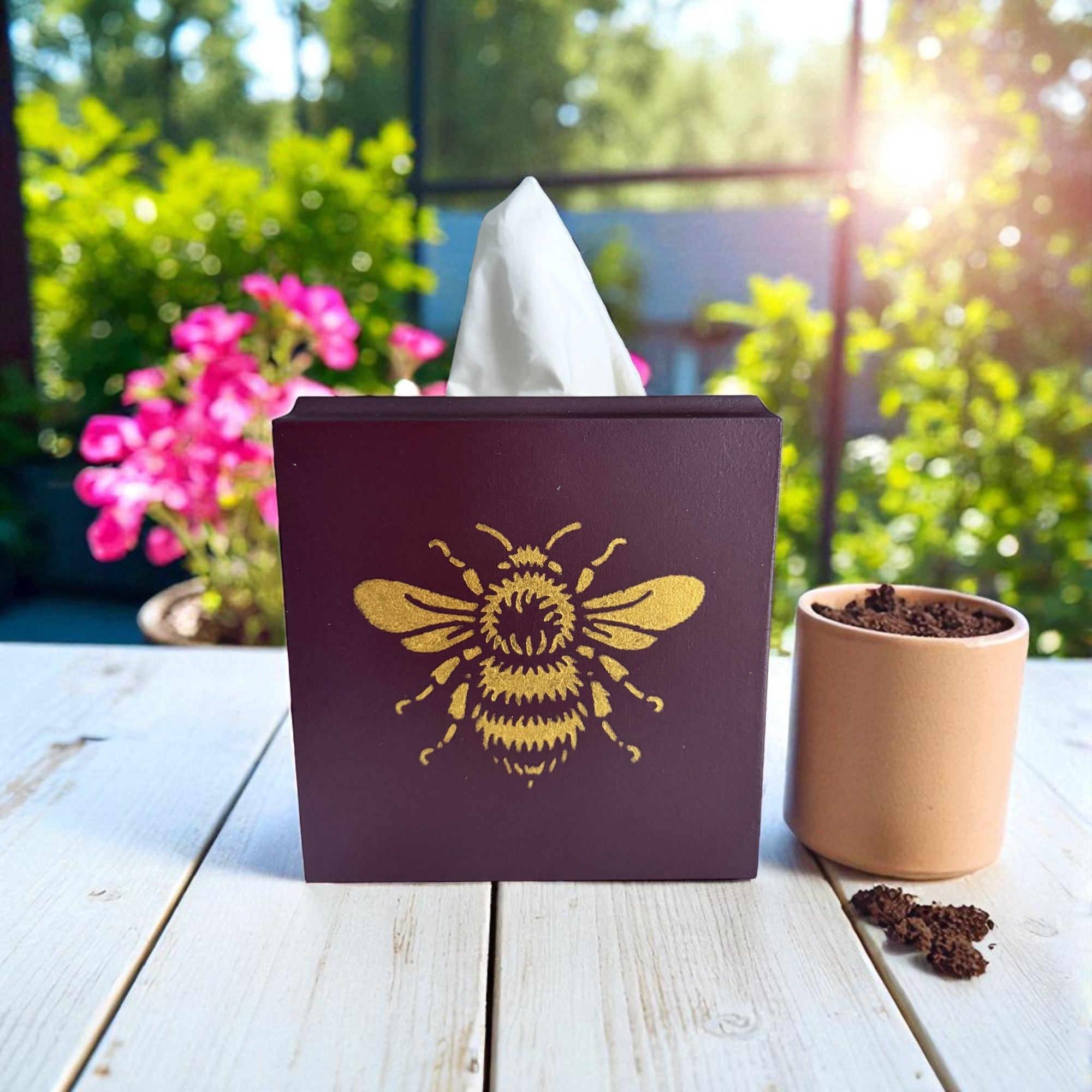 Bee Tissue Box Cover - Burgundy