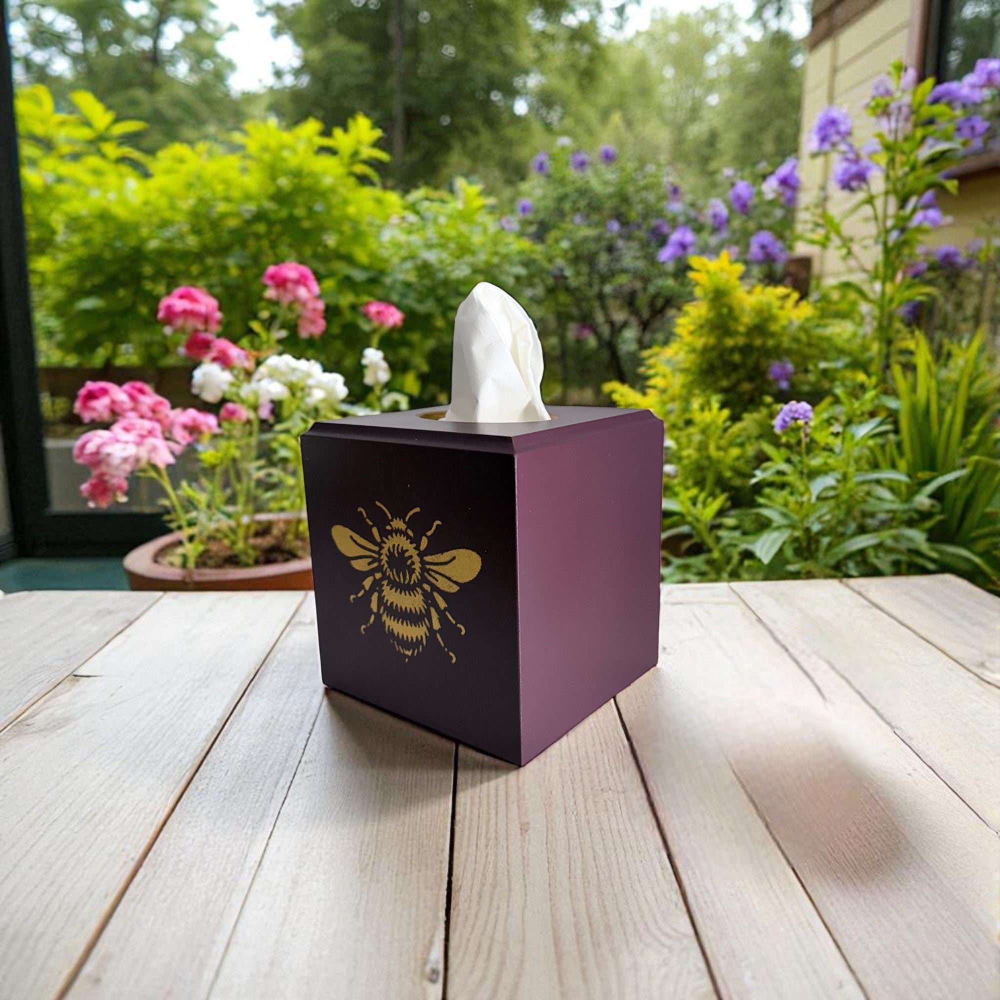 Bee Tissue Box Cover - Burgundy