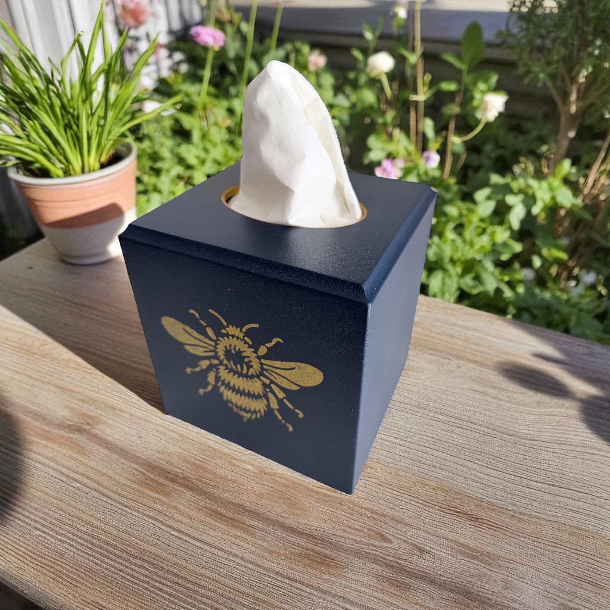 Bee Tissue Box Cover - Blue
