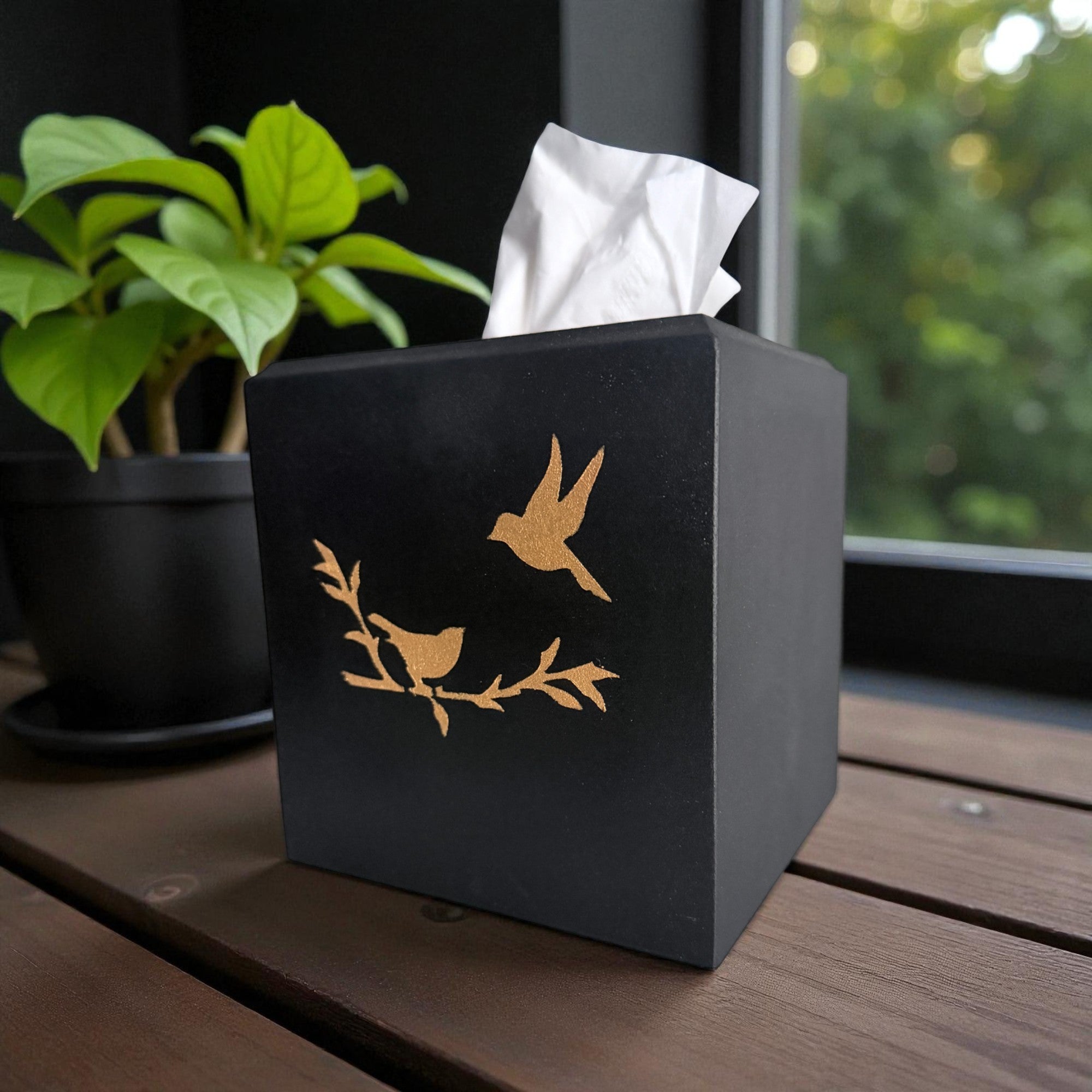 Flying Birds Tissue Box Cover - Black