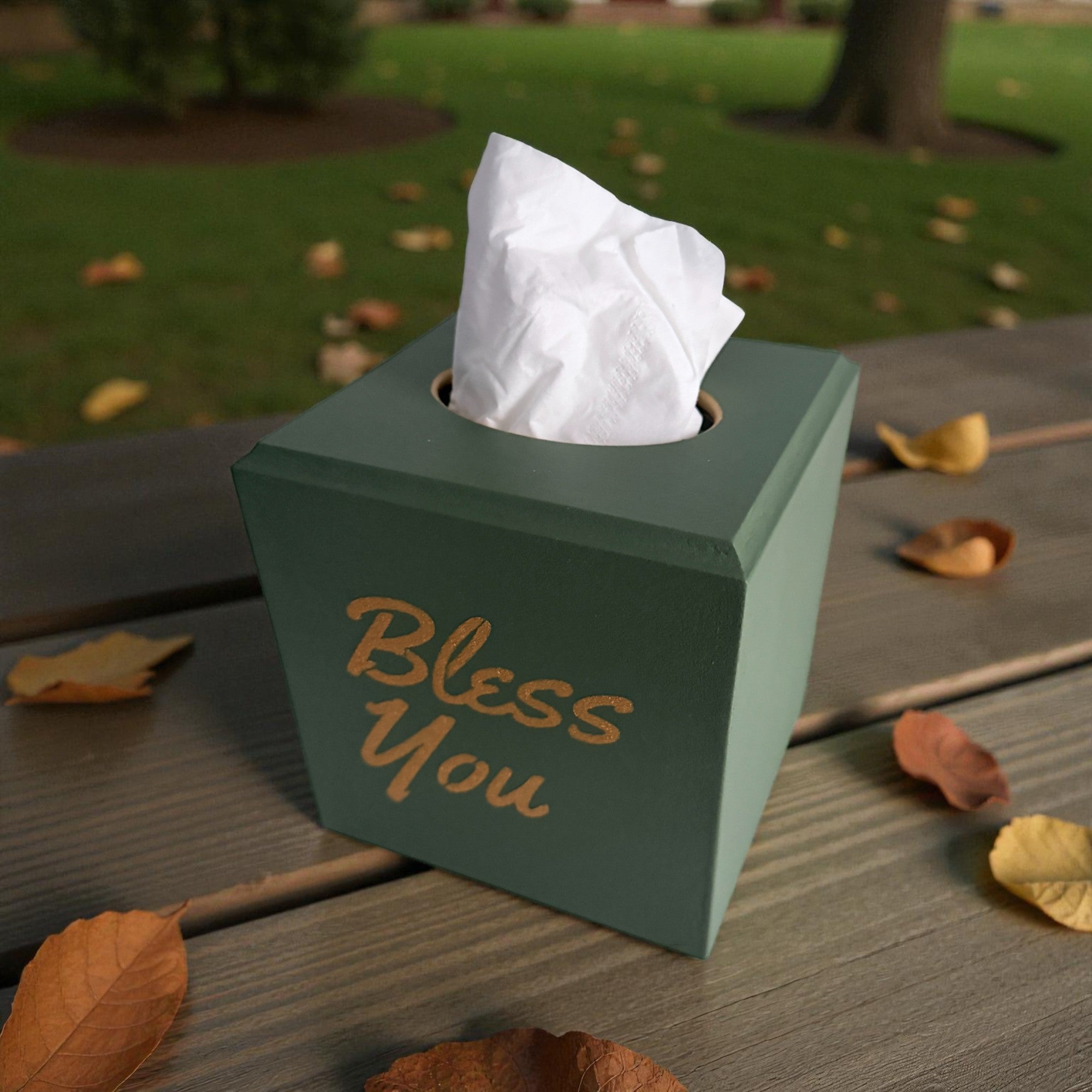 Bless You Tissue Box Cover - Green