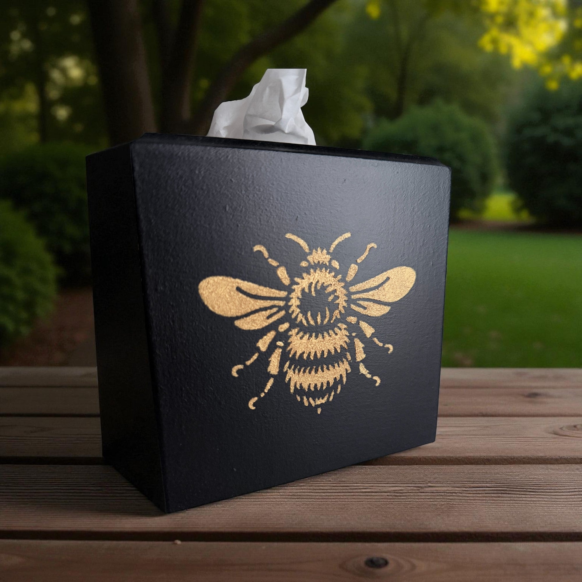 Bee Tissue Box Cover - Black