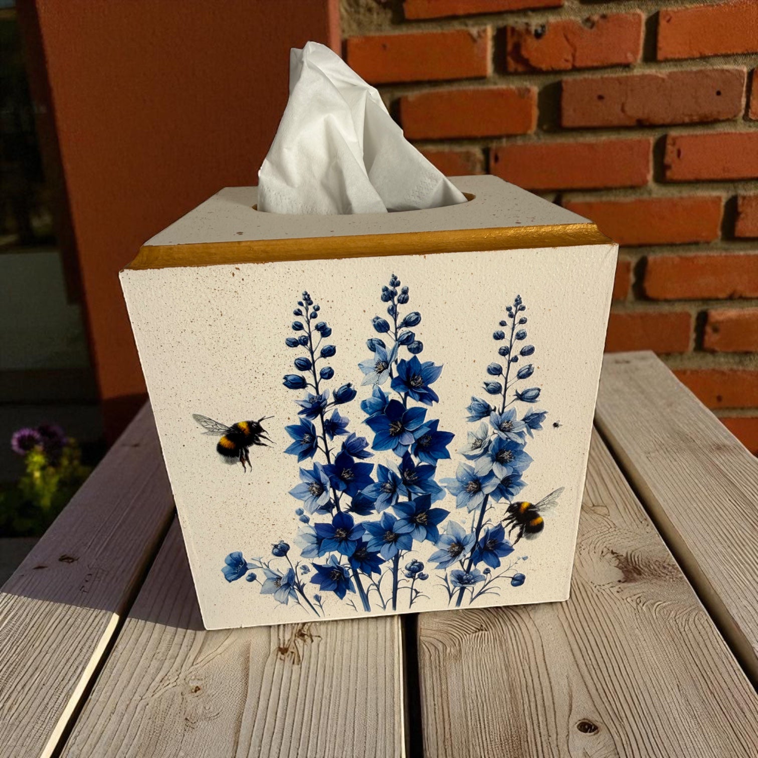 Blue Delphiniums & Bees Tissue Box Cover