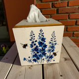 Blue Delphiniums & Bees Tissue Box Cover