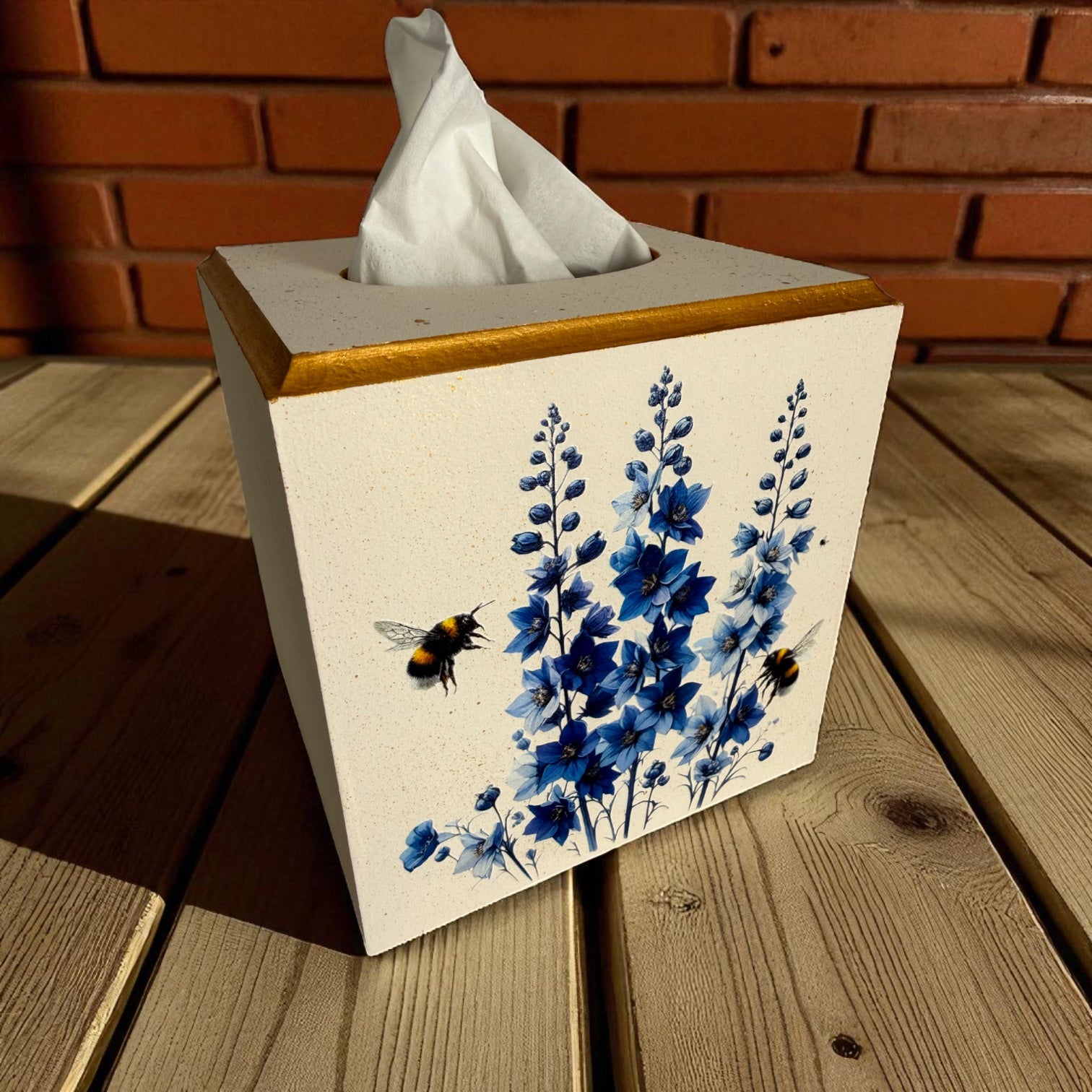 Blue Delphiniums & Bees Tissue Box Cover