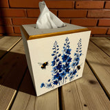Blue Delphiniums & Bees Tissue Box Cover