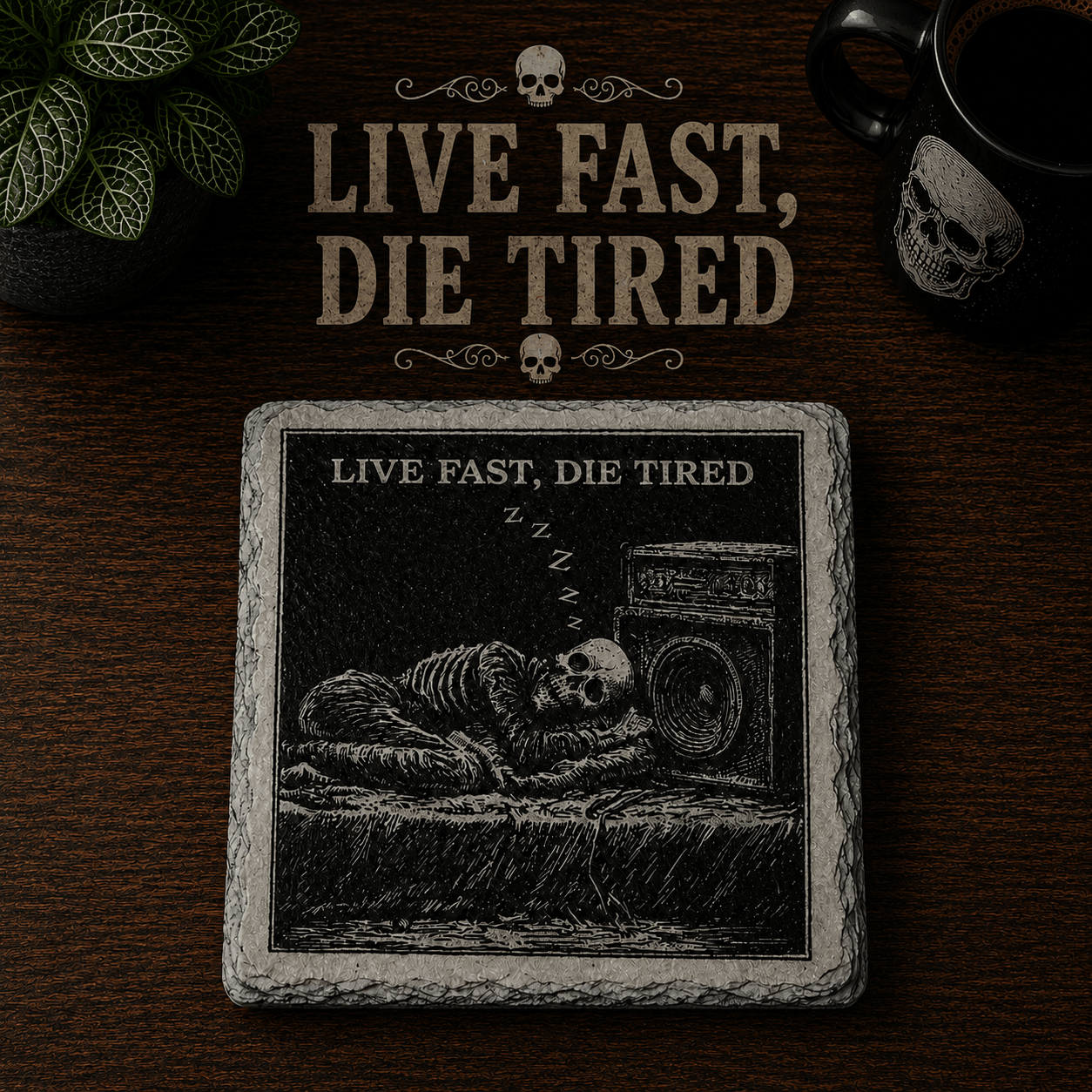 Grim Laughs Slate Coasters