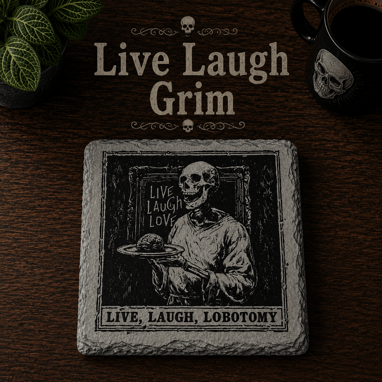 Grim Laughs Slate Coasters