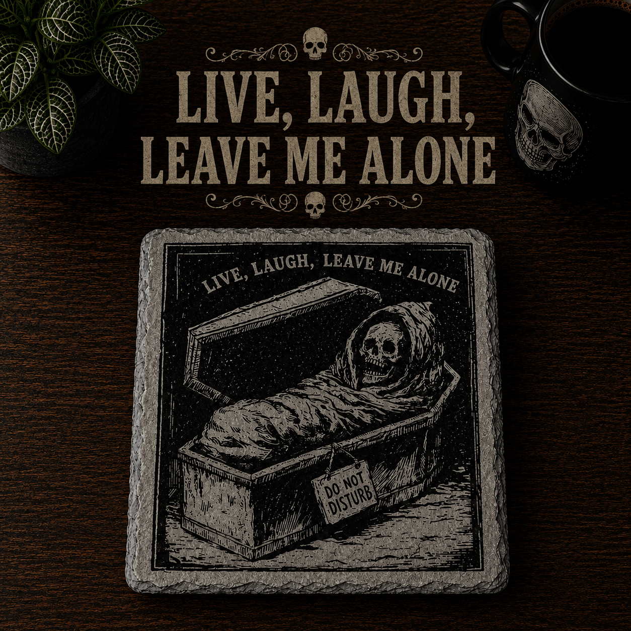 Grim Laughs Slate Coasters