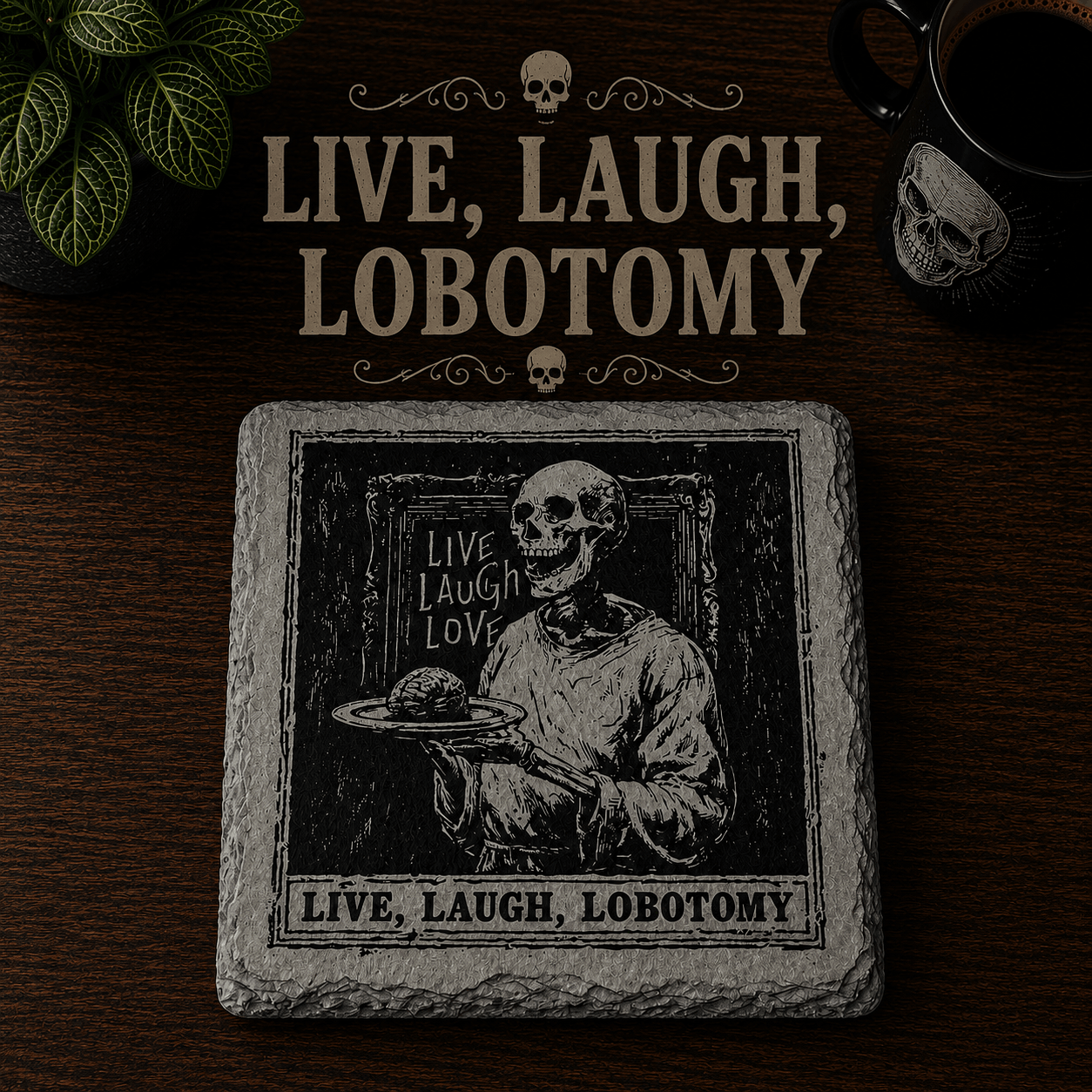 Grim Laughs Slate Coasters