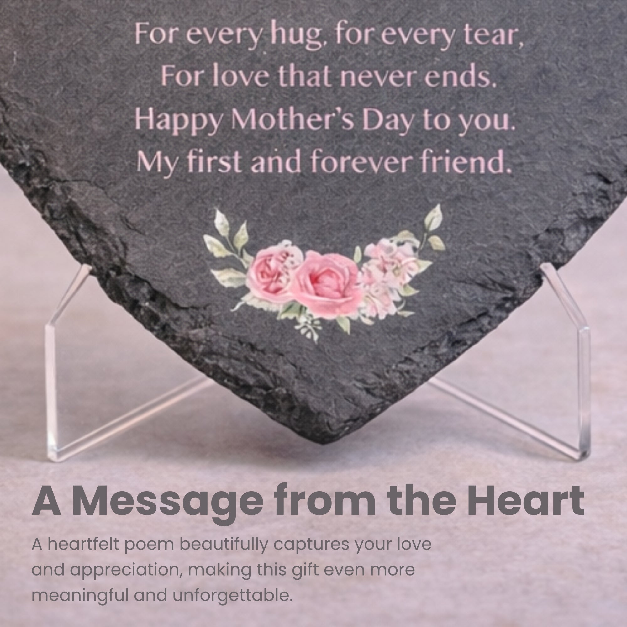 Mother's Day Slate Heart Display Piece - Personalised Artwork - 25cm