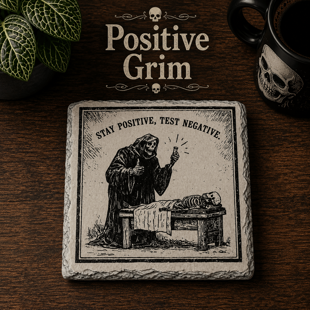 Grim Laughs Slate Coasters