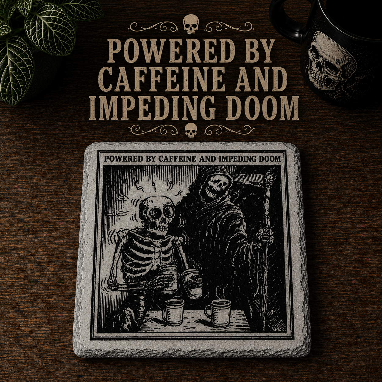 Grim Laughs Slate Coasters