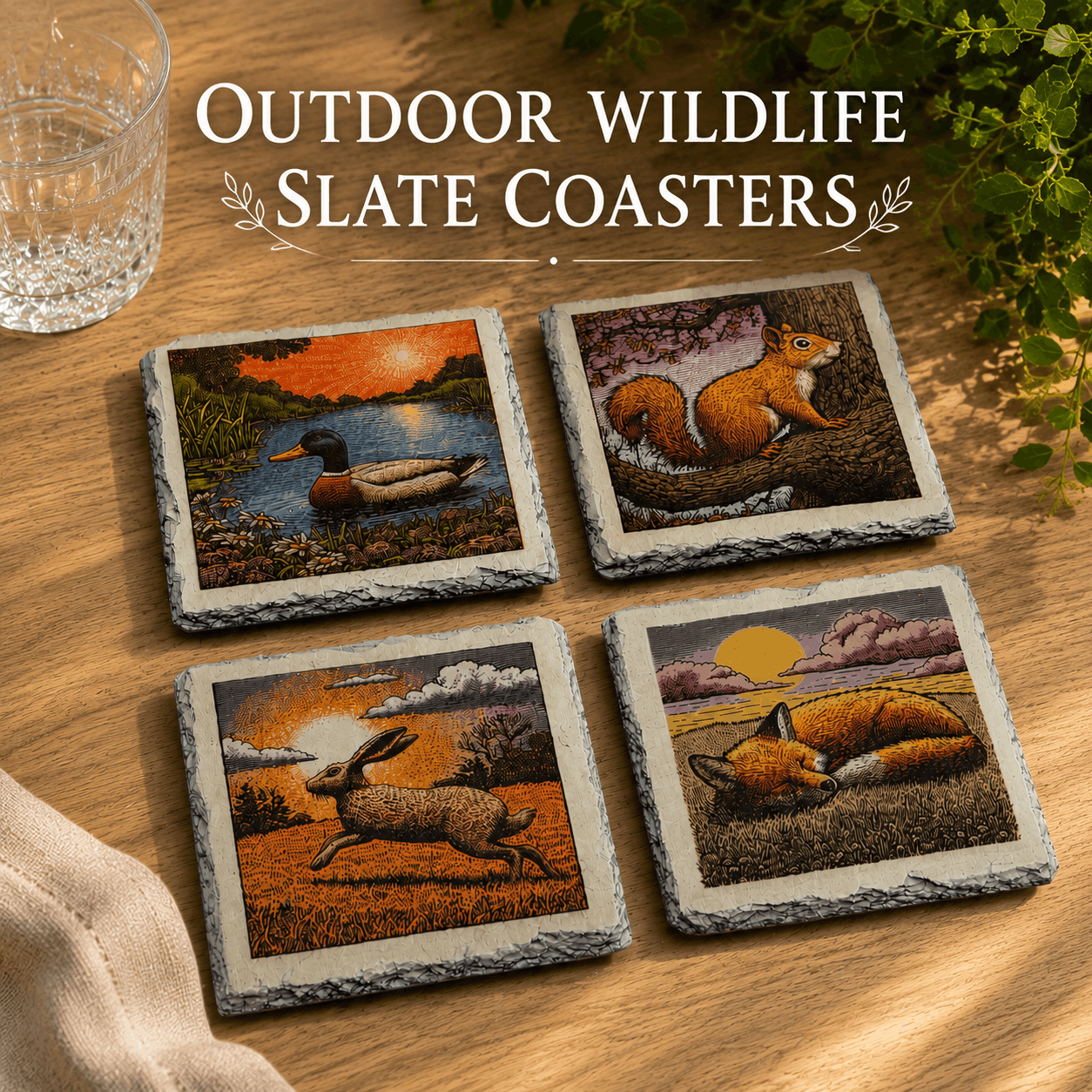 Outdoor Wildlife Slate Coasters
