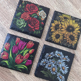 Flowers Slate Coasters - Floral Set of 4 #1