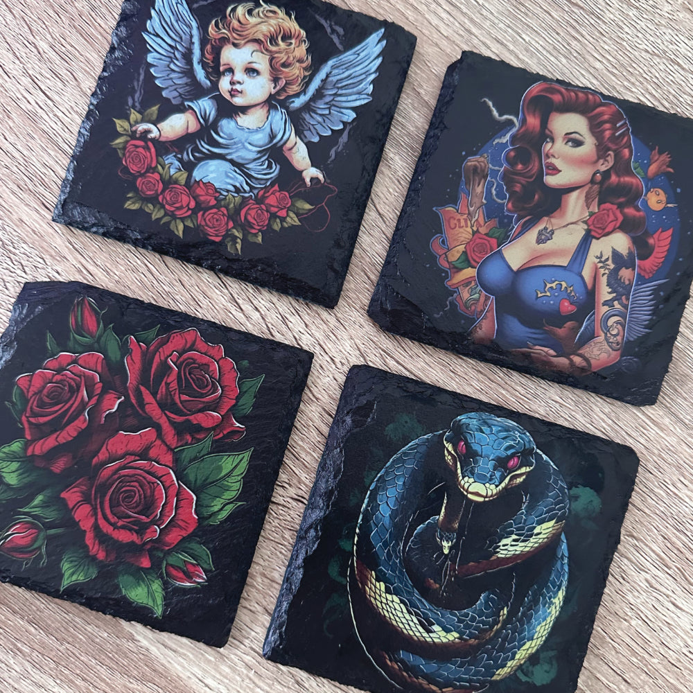 Gothic Tattoo Slate Coasters - Set of 4 #1