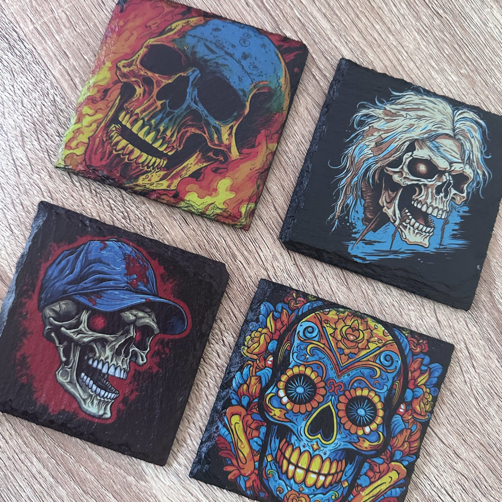 Skull Slate Coasters - Skull Set of 4 #2