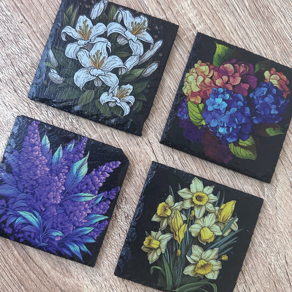Flowers Slate Coasters - Floral Set of 4 #2