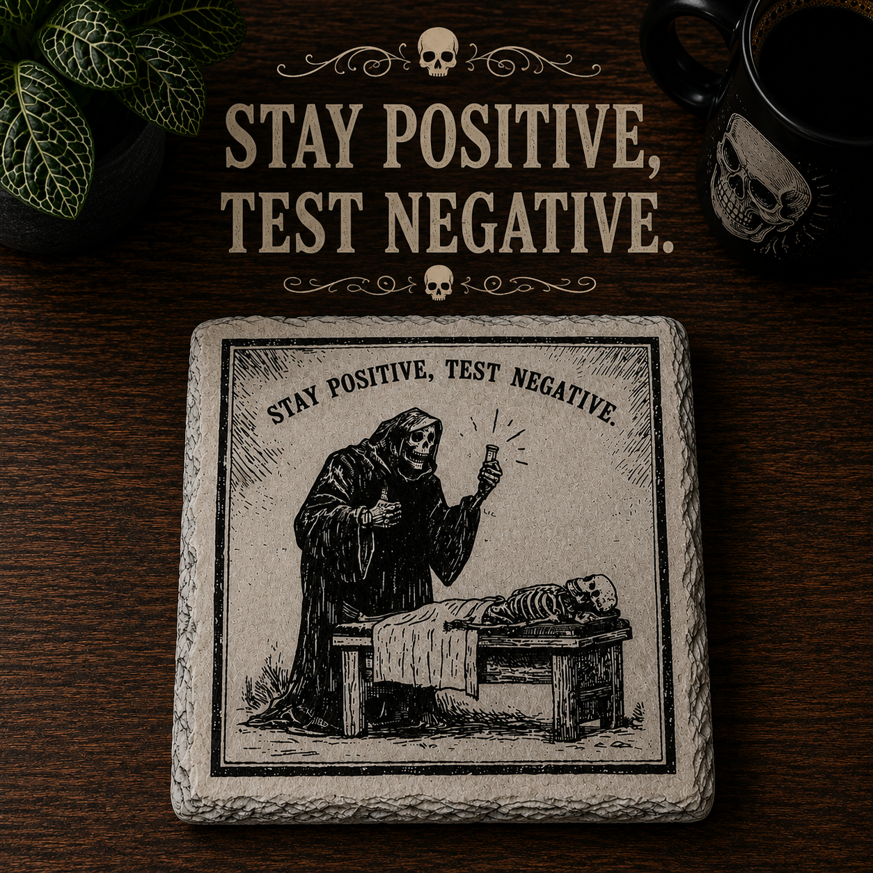 Grim Laughs Slate Coasters