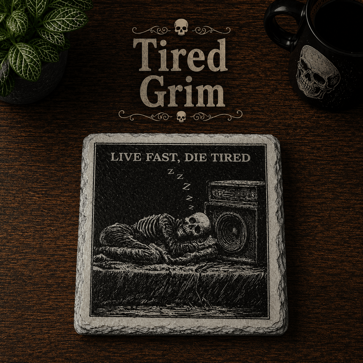 Grim Laughs Slate Coasters