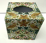 Tissue Box Cover Handmade - William Morris Strawberry Thief, green, gold, birds, floral, gift