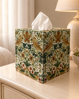 Tissue Box Cover Handmade - William Morris Strawberry Thief, green, gold, birds, floral, gift