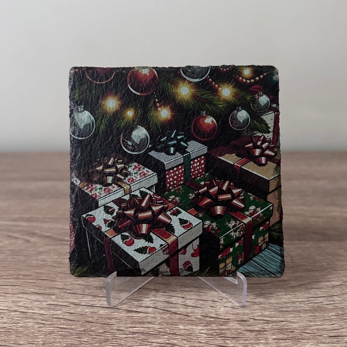 Christmas Slate Coasters - Gifts Under The tree #2 - GameOn.games