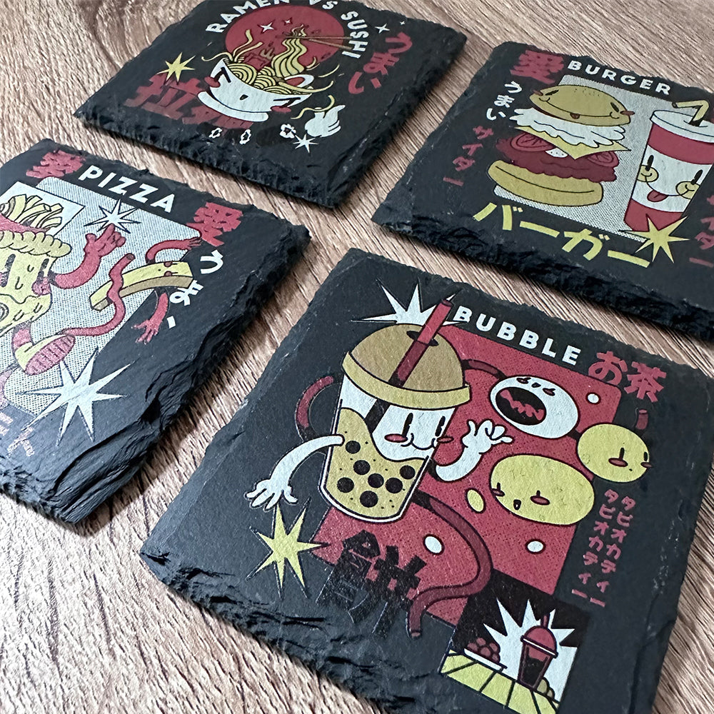 Retro Japanese Food Slate Coasters - Set of 4