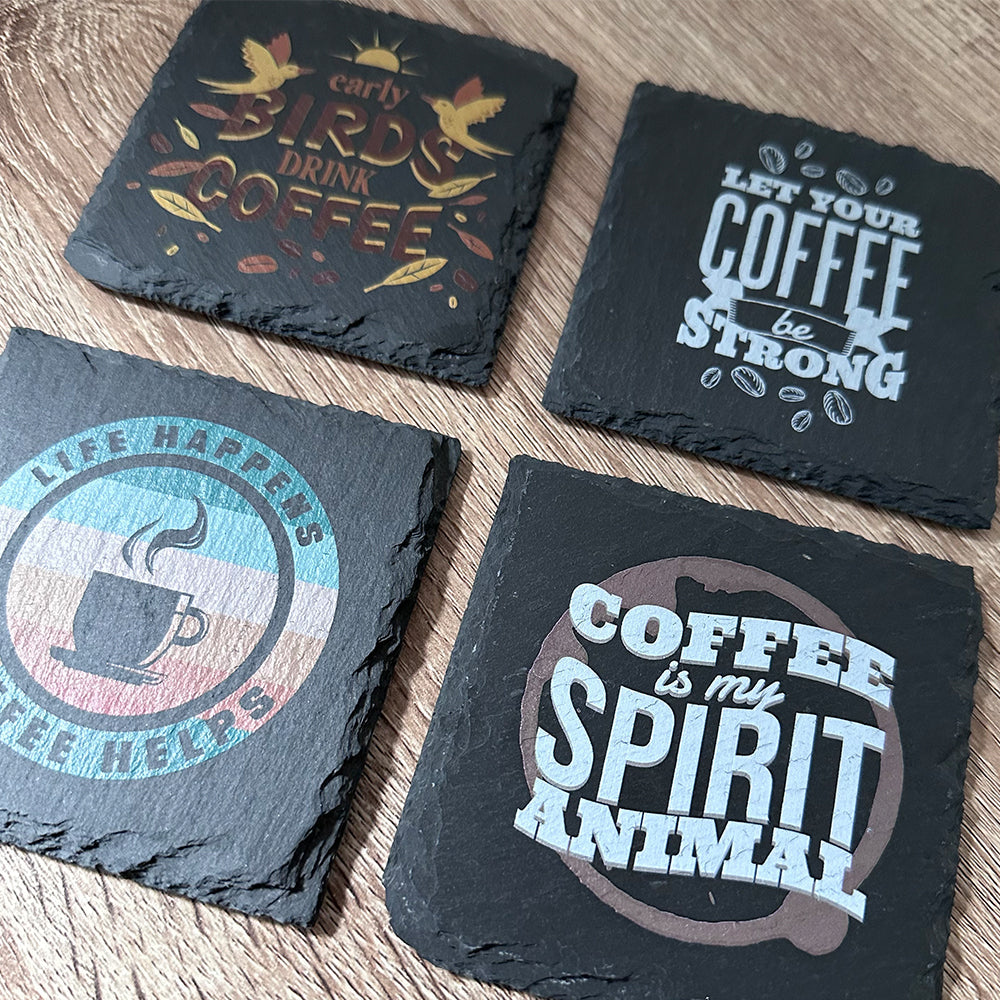 Coffee Time Slate Coasters - Set of 4