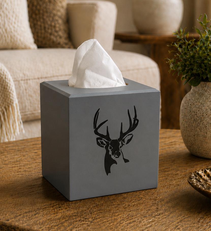 Stag Tissue Box Cover - Grey