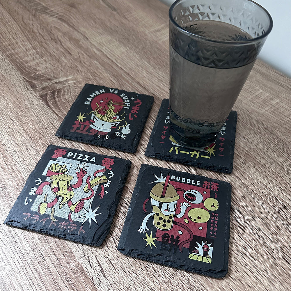 Retro Japanese Food Slate Coasters - Set of 4
