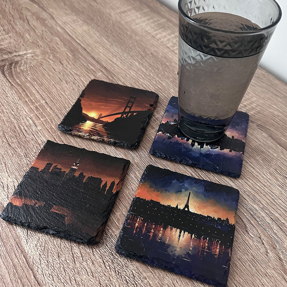 Worldwide City Slate Coasters - Set of 4