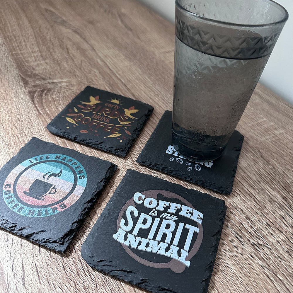 Coffee Time Slate Coasters - Set of 4