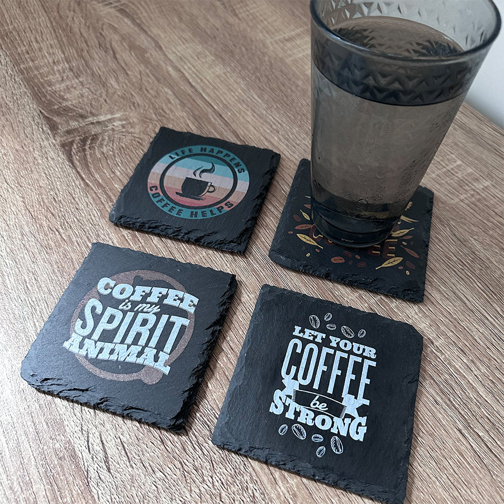 Coffee Time Slate Coasters - Set of 4