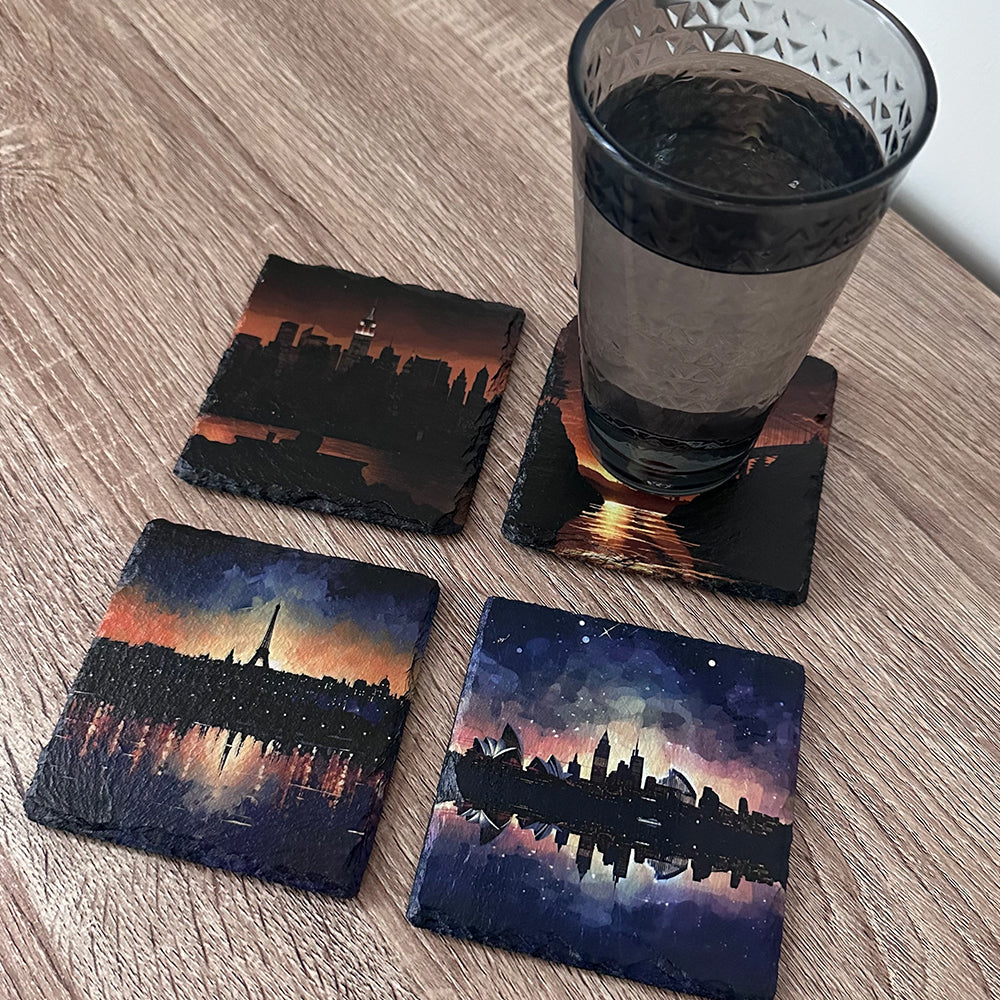 Worldwide City Slate Coasters - Set of 4