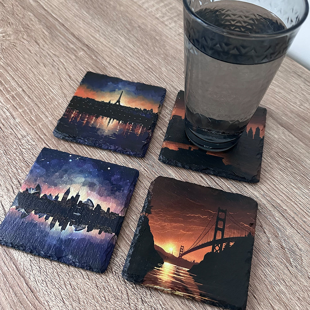 Worldwide City Slate Coasters - Set of 4