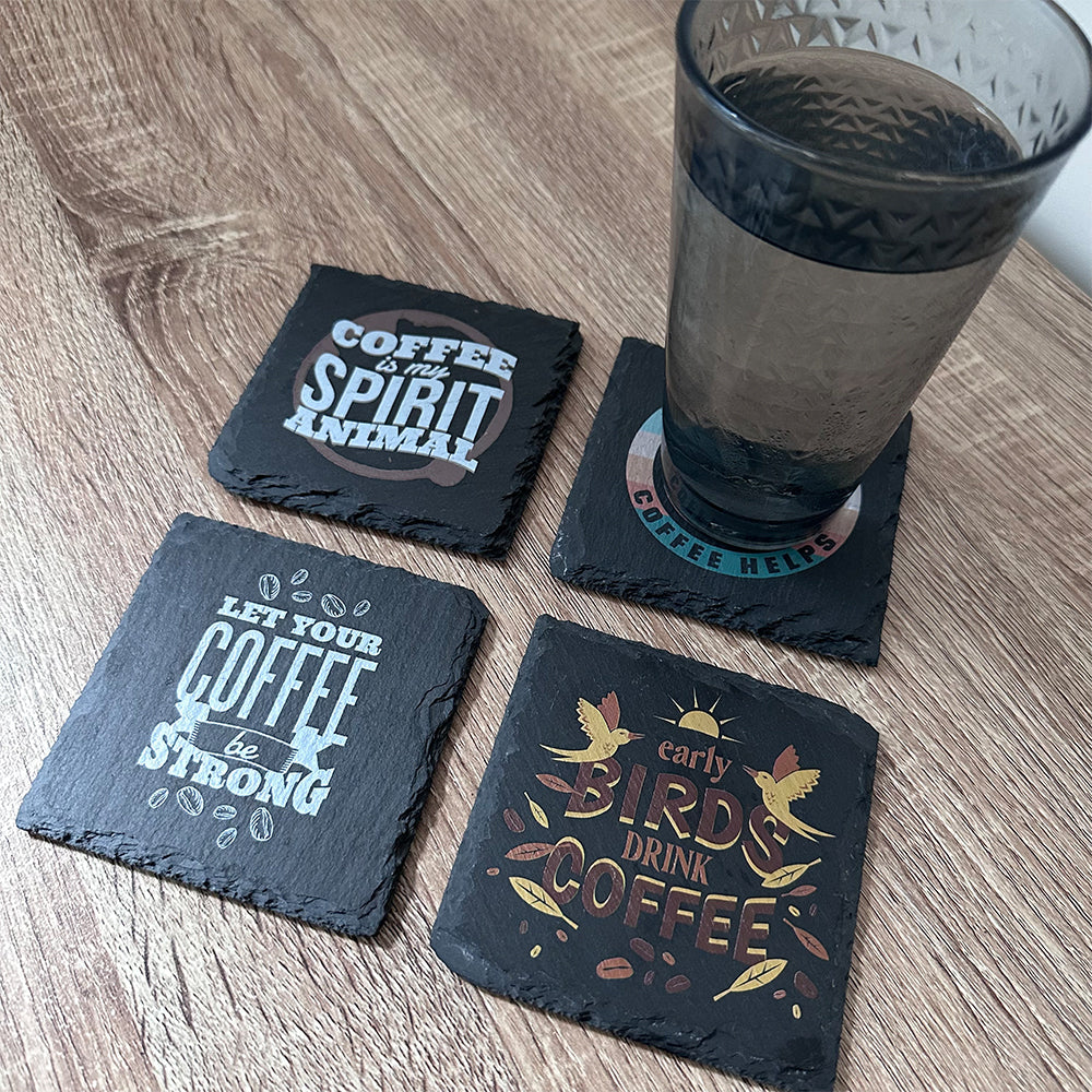 Coffee Time Slate Coasters - Set of 4