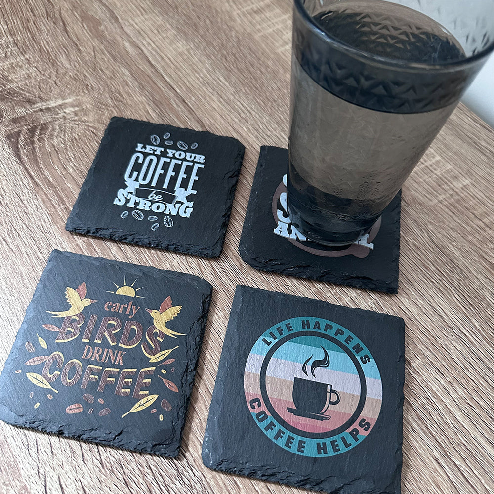 Coffee Time Slate Coasters - Set of 4