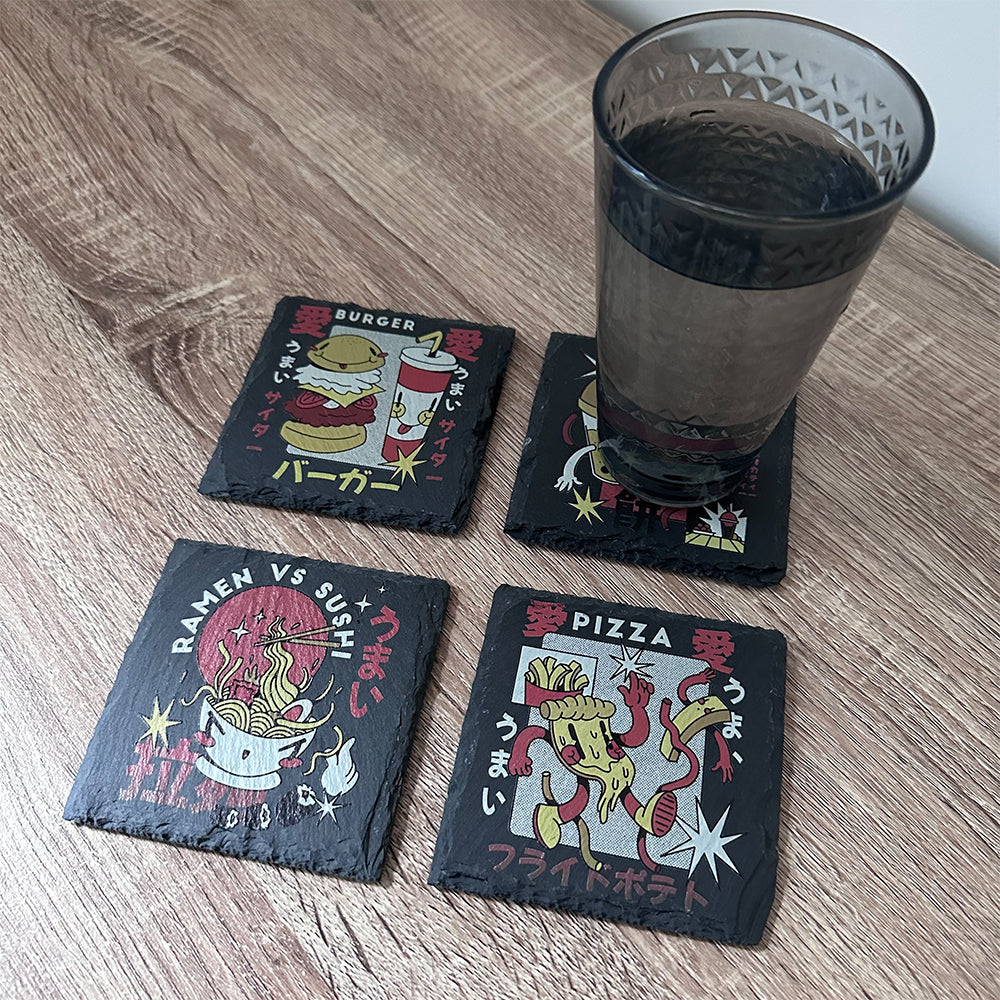 Retro Japanese Food Slate Coasters - Set of 4