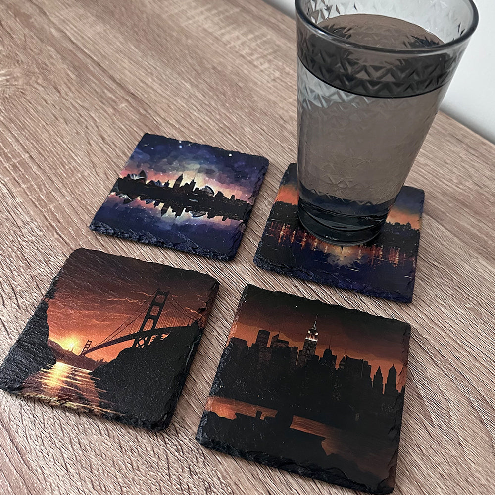 Worldwide City Slate Coasters - Set of 4