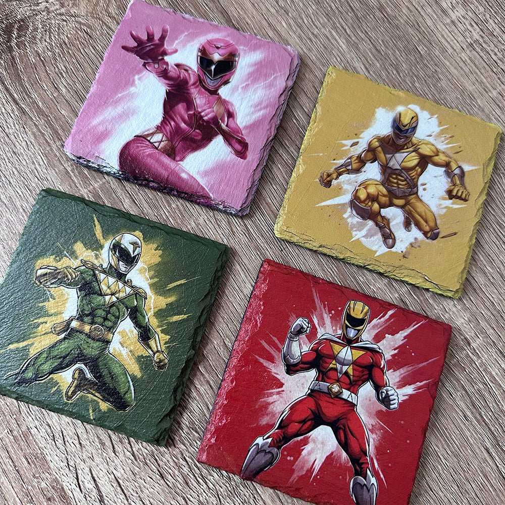 Super Ranger Slate Coasters - Green Super Ranger - GameOn.games